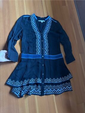 Rag & bone Black with Blue and White Fair Isle Trim dress SMALL